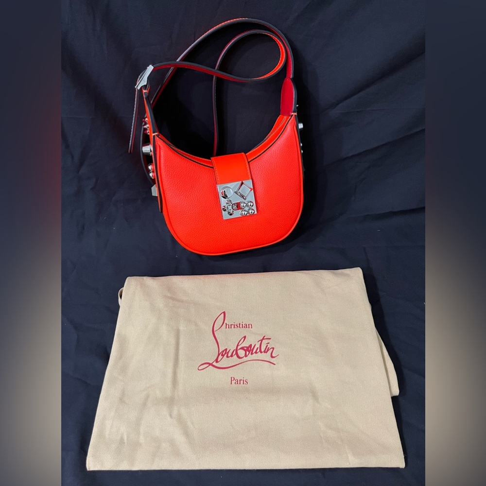 NEW Christian Louboutin Carasky Mini Leather Crossbody Handbag - Bright Orange